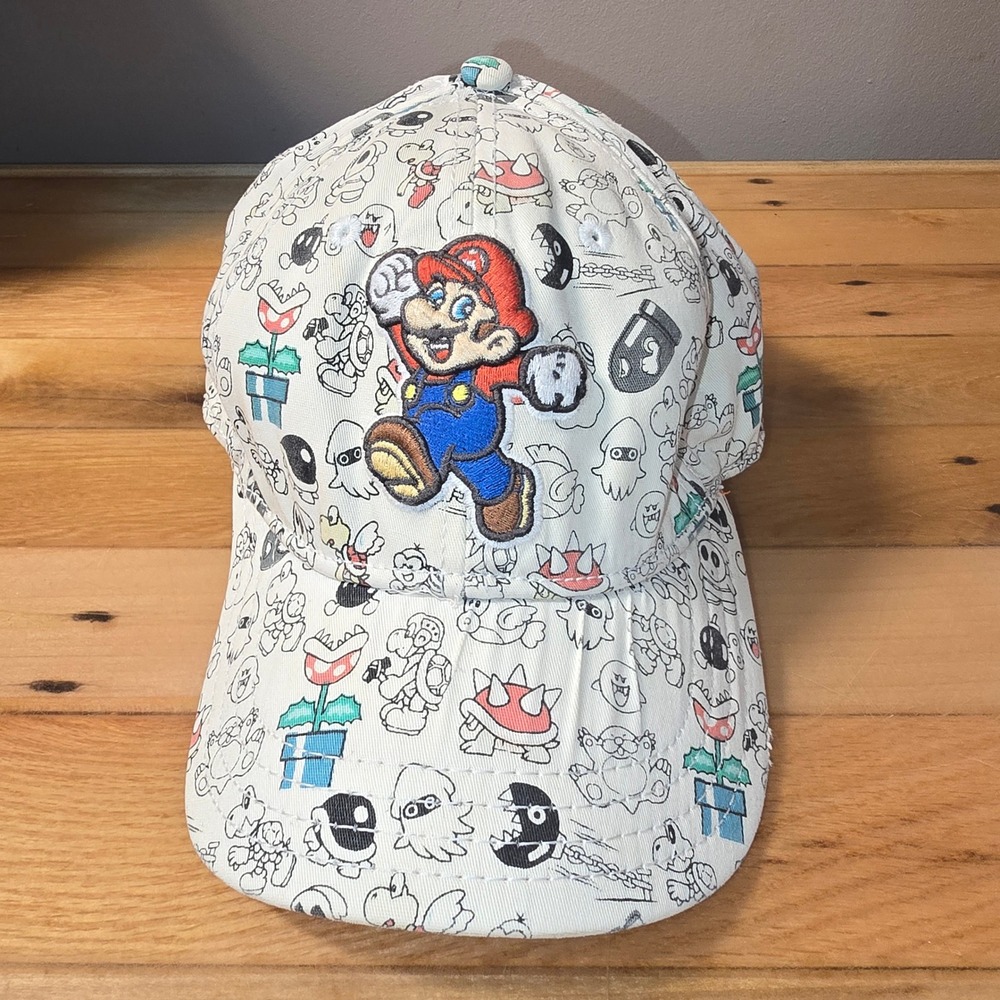 Nintendo Super Mario Bros All Over Print Baseball Cap White Embroidered Hat 2009